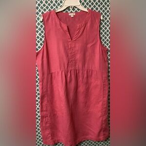 J. Jill Pink Tunic dress with V-Neck pockets size large 100% linen
